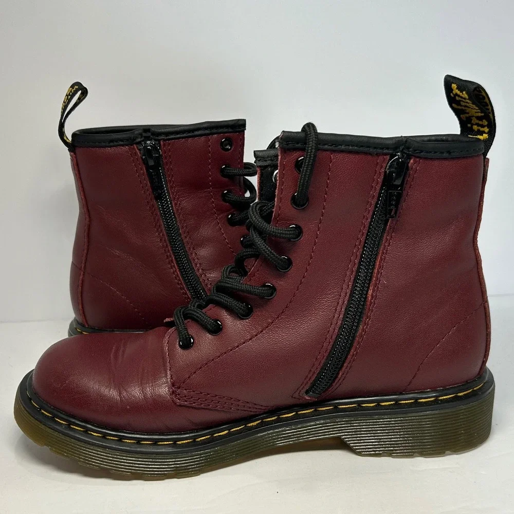 Dr. Martens Junior Burgundy Cherry Red Leather Side Zip Boots Men's 4 Women's 5